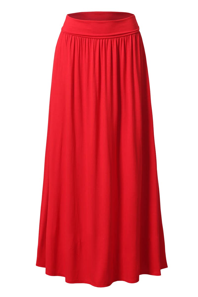 AWBLS089_High Waist Elastic Closure Gather Maxi Skirt