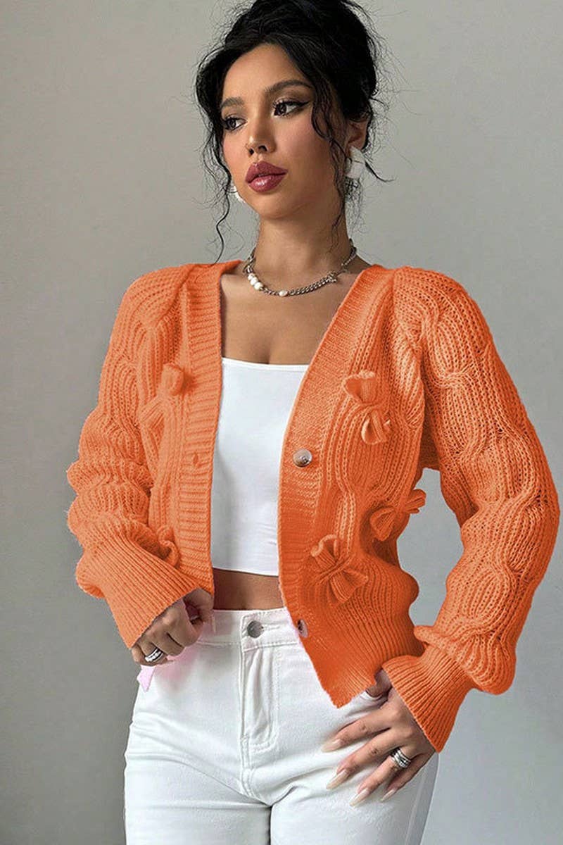 CWOCAL00687_SOLID LONG SLEEVE BOW KNIT CARDIGAN