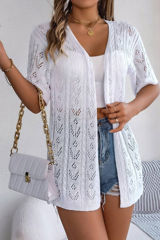 CWTBLS1021_SUMMER HOLLOWED-OUT SHORT-SLEEVED CARDIGAN TOP