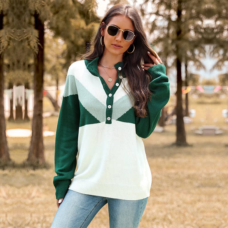 COLOR MATCHING HALF-TURTLENECK CARDIGAN SWEATER