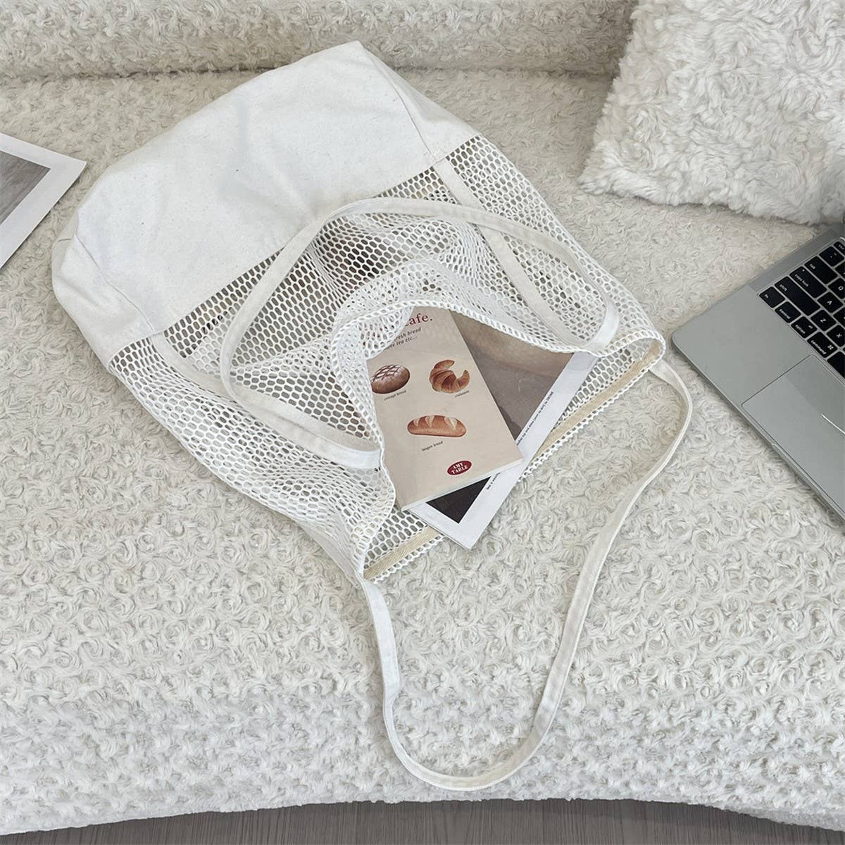 CWAB5806_SOLID COLOR HOLLOW LARGE CAPACITY MESH BEACH BAG