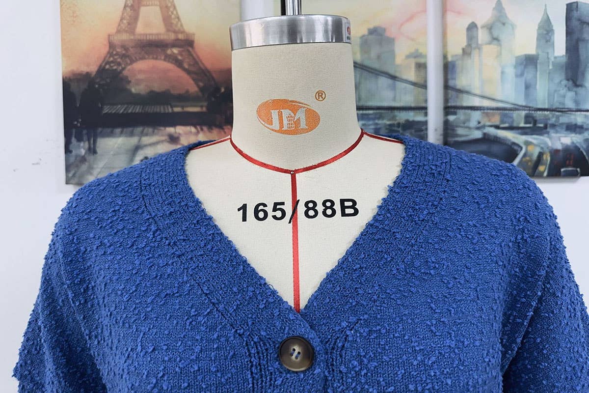 CWOCAL371 Button Down Long Sleeve V-Neck Cardigan Sweater