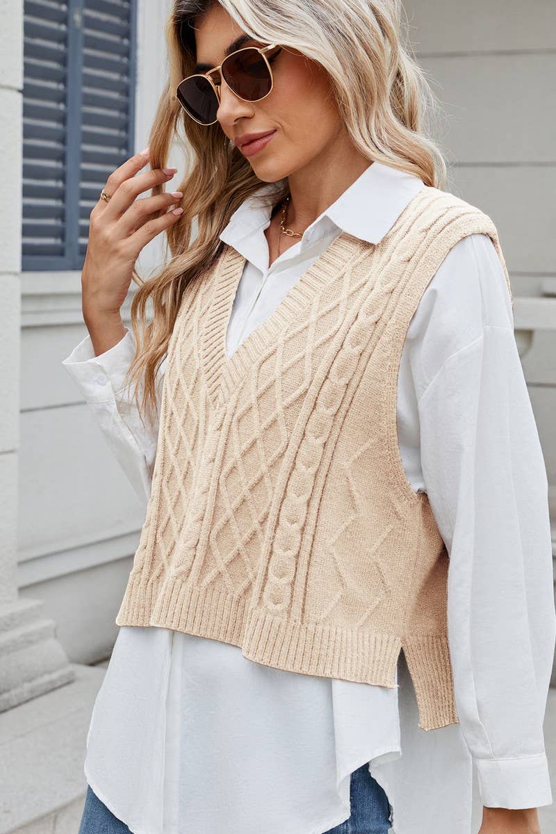 CWOV00138_SOLID COLOR V-NECK LOOSE VEST SWEATER