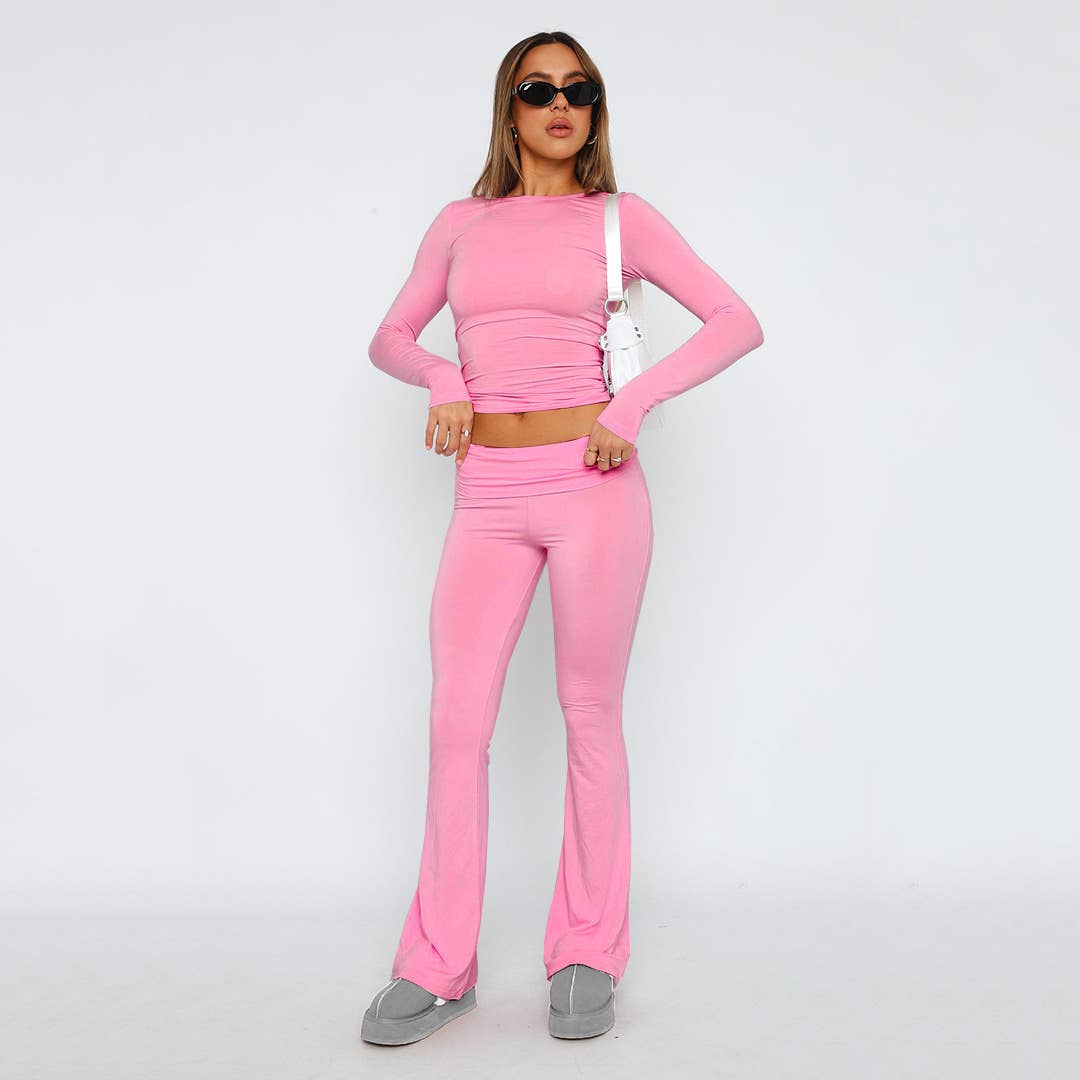 Crop top long sleeve flared trousers slim suit