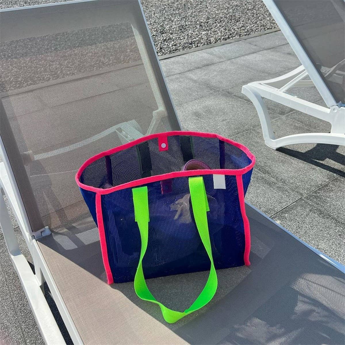 MESH CONTRAST COLOR BEACH TRAVEL STORAGE BAG_CWAB1916