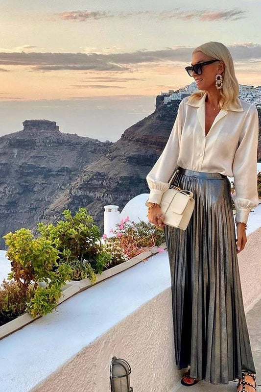 CWSS1256_LONG-SLEEVED SHIRT + METALLIC SHINY SKIRT