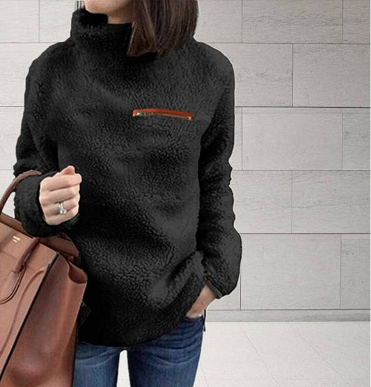 Fleece solid color pullover zip-up turtleneck base hoodie