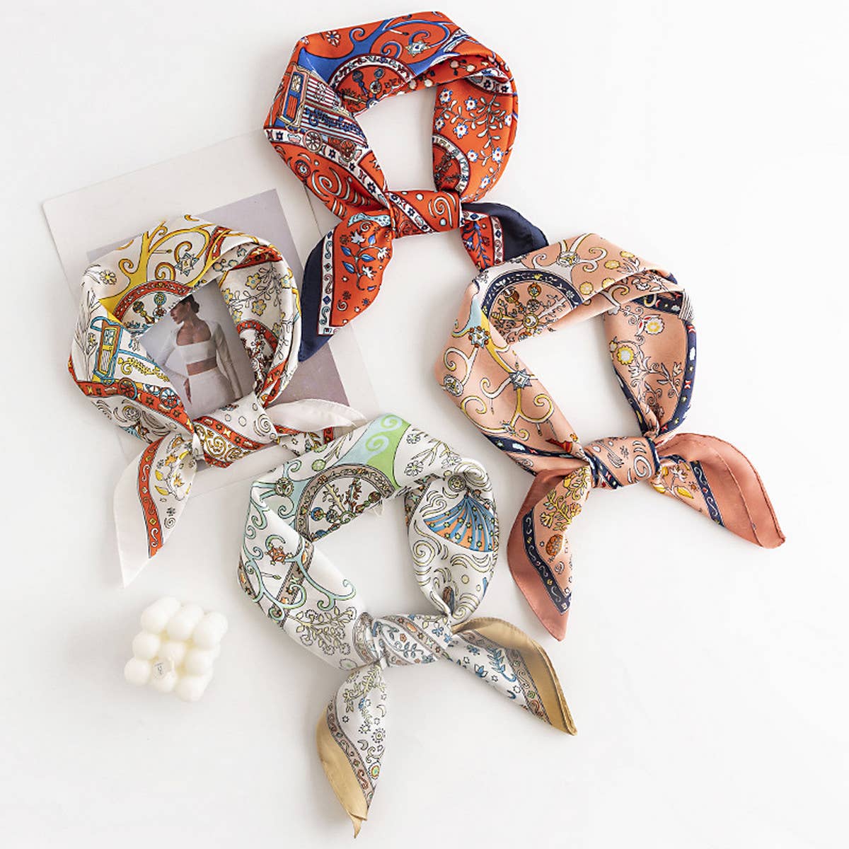 Floral Satin Square Scarf for Women’s Elegance