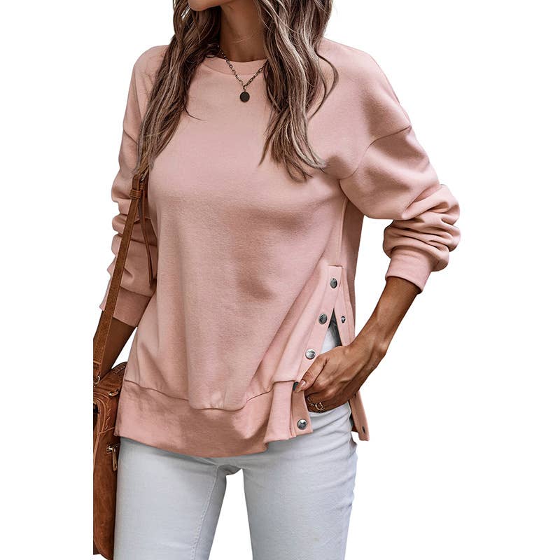 Casual style split loose long-sleeved sweatshirt