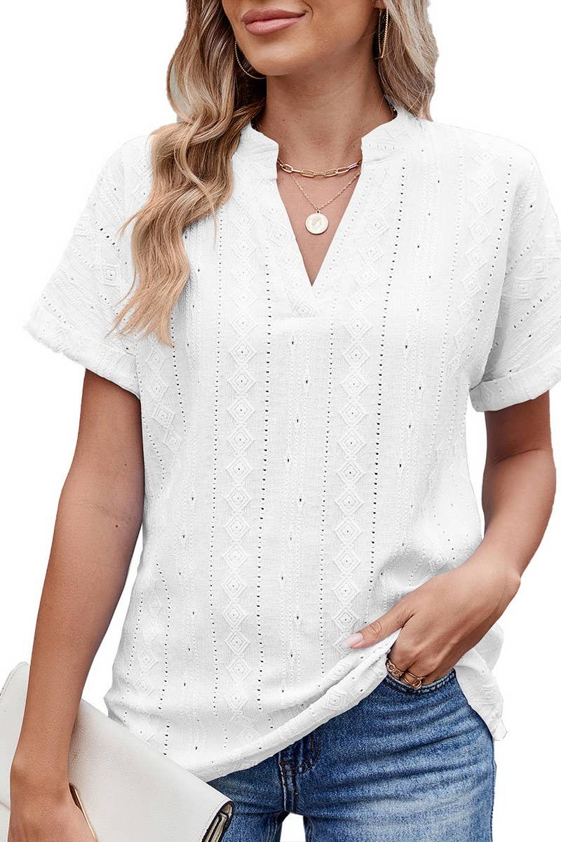 CWTBLS1723_SOLID COLOR V-NECK LOOSE CASUAL T-SHIRT TOP