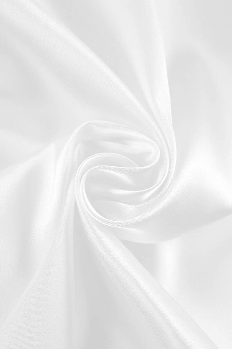 CWSPJ0191_WHITE SATIN LONG SLEEVE SHORTS PAJAMAS HOME SET