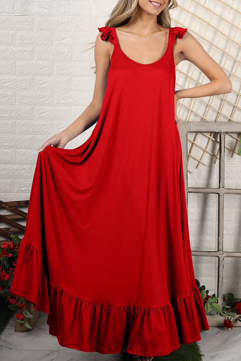 CWDMD772_RUFFLE DETAILED SLEEVELESS MAXI DRESS