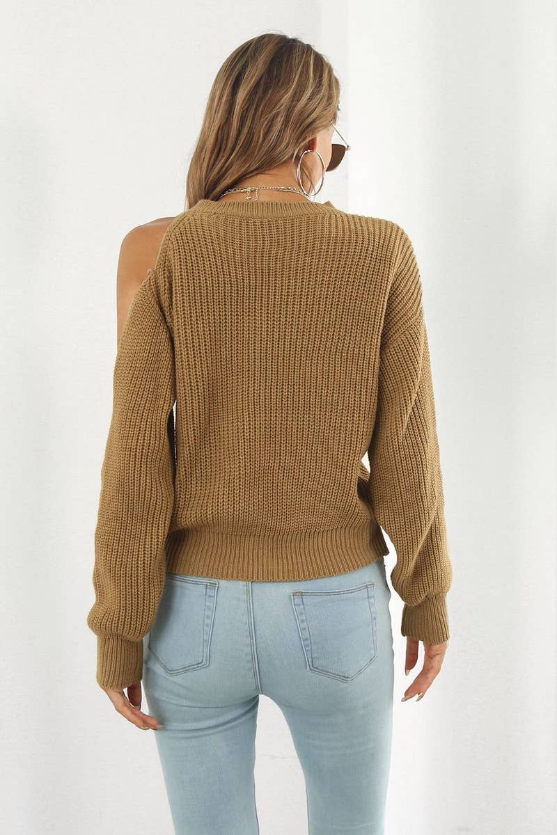 CWOSWL4073_OFF-THE-SHOULDER HOLLOW LONG-SLEEVED SWEATER