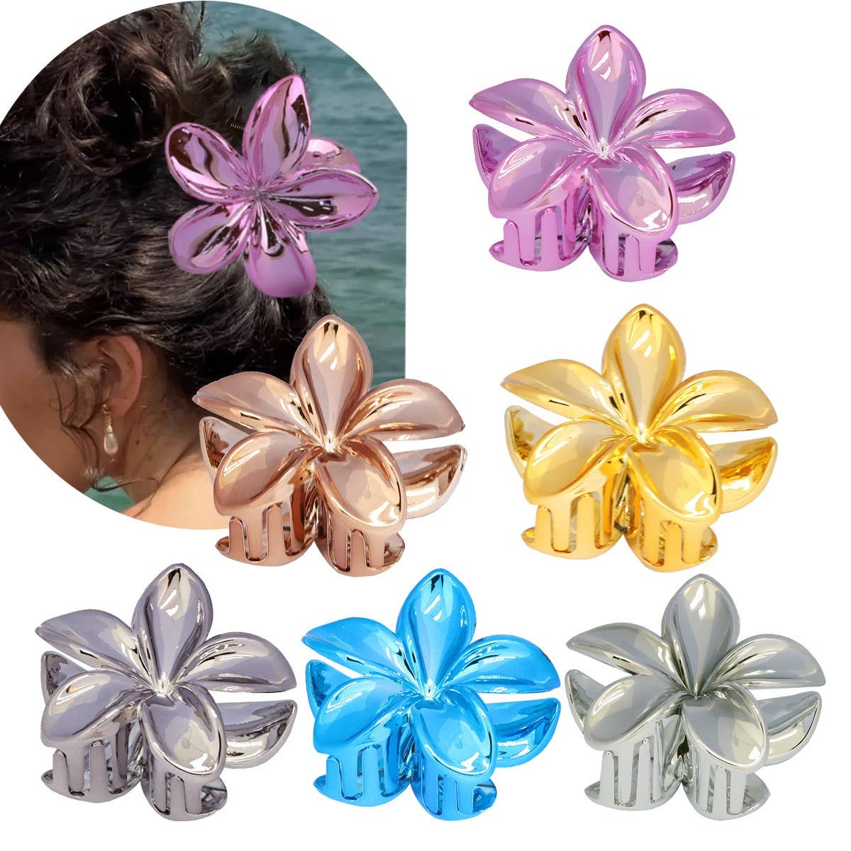 Gold Silver Egg Flower Large Hair Claw Elegant