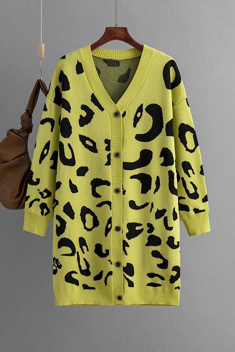 CWOCAL00670_LEOPARD PRINT LONG KNIT CARDIGAN SWEATER