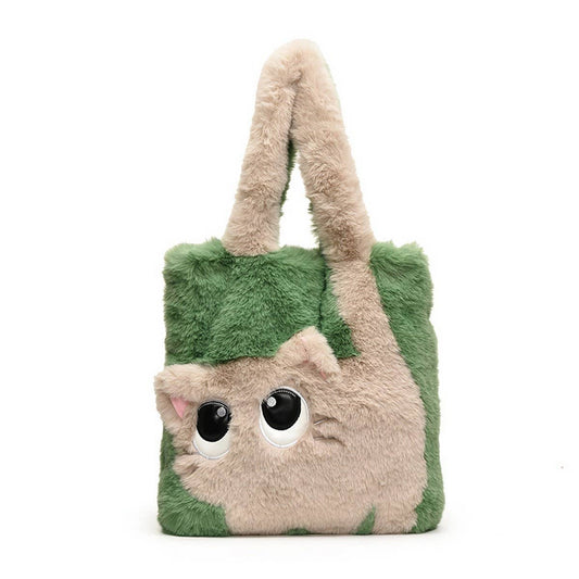 WINTER CAT CARTOON PATCHWORK EMBROIDERY PLUSH BAG_CWAB3916