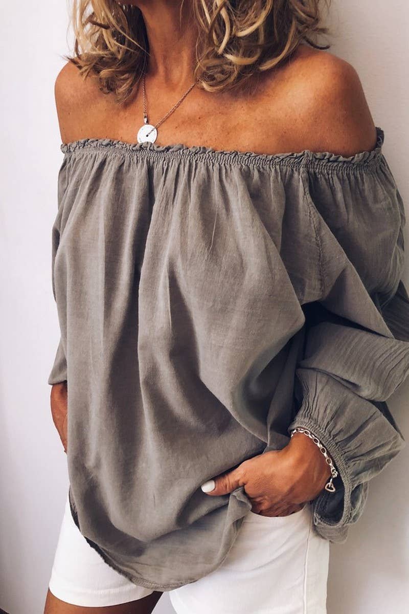 CWTTL01004_BOAT NECK ELASTIC PLEATED SOLID COLOR SHIRT