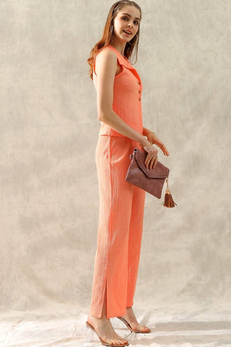 CWSTB102-S_TINY EMBOSSING VEST TOP AND SLIT PANT SET