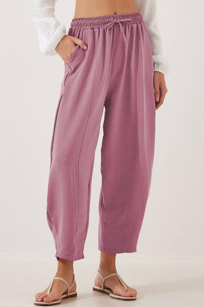 CWBLP1851_HIGH WAIST LOOSE DRAWSTRING POCKET TROUSERS