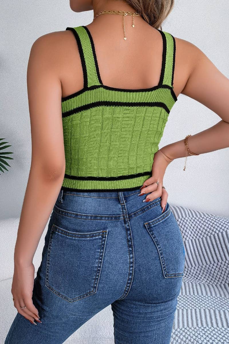 CWOV0304_SUMMER KNIT BUTTON-UP SLEEVELESS CROP TANK TOP