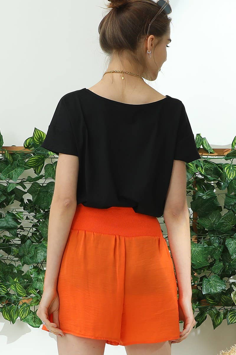 CWBSP157_HIGH WAIST RACE UP SHORT PANTS