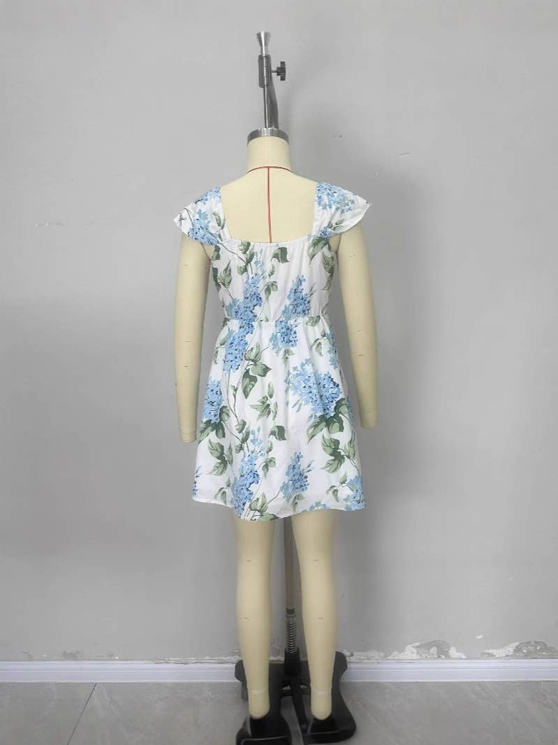 Cinched waist printe lace-up fashion short dress