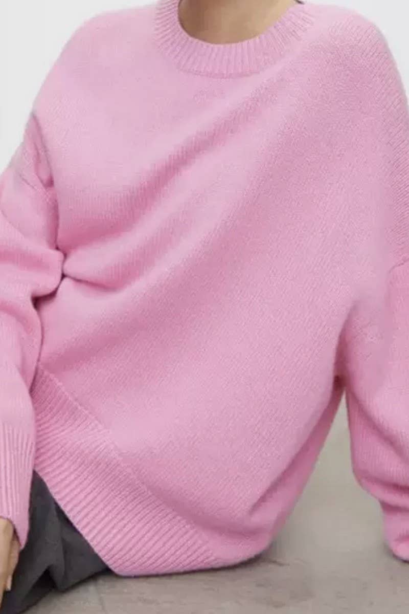 CWOSWL6383_SOLID COLOR CREW NECK KNITTED PULLOVER SWEATER