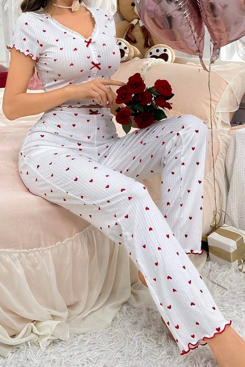 CWSPJ00470_HEART PRINT V NECK SHORT SLEEVE PAJAMA SET