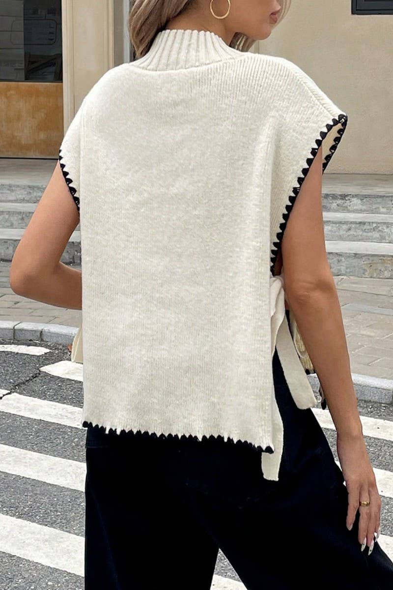 CWOV0714_SUMMER KNIT SLEEVELESS VEST WITH BOW TIE