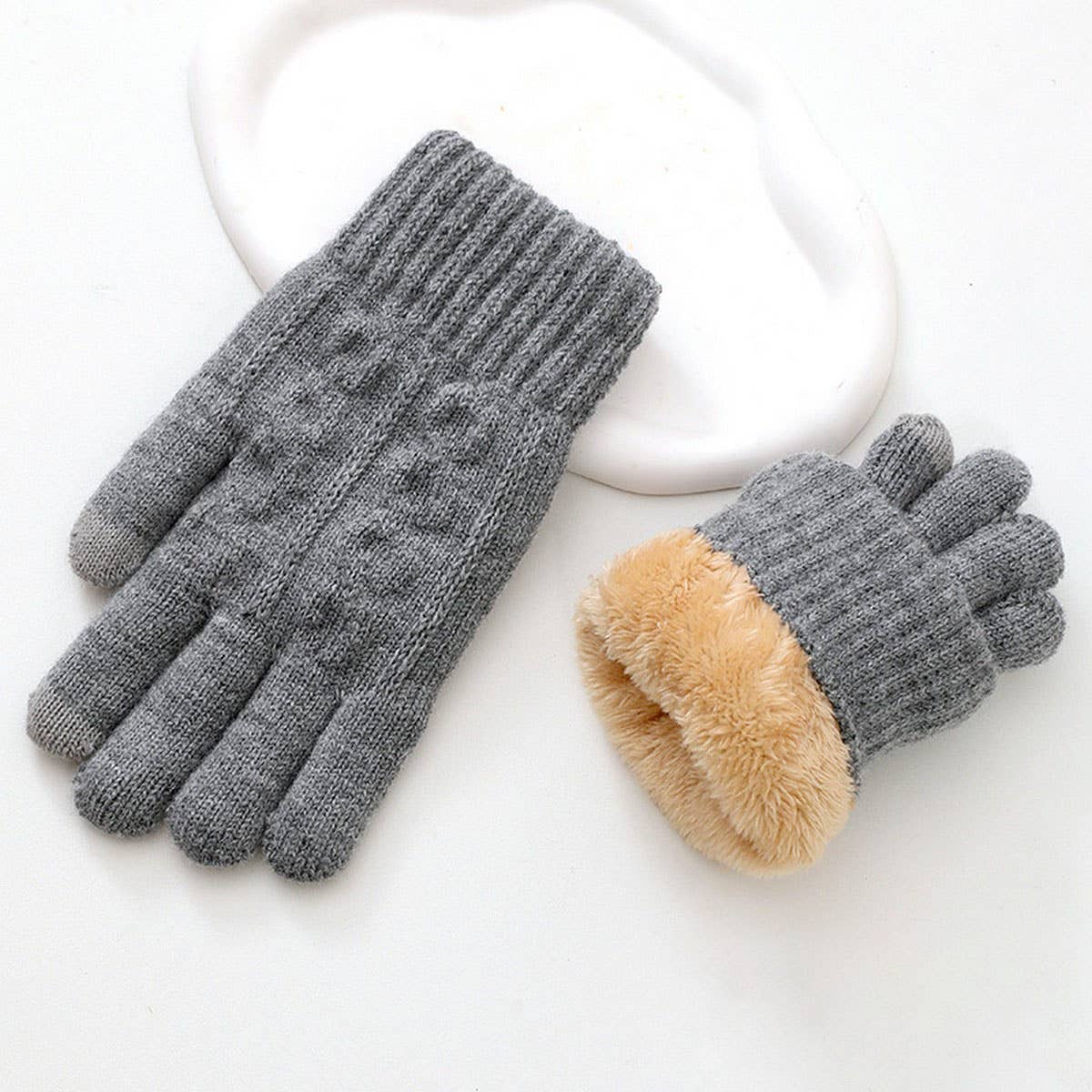 CWAG00581_MEN WINTER DOUBLE LAYER KNIT TOUCHSCREEN GLOVES