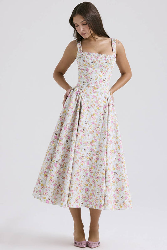 FLORAL BOHO CHIC HALTER DRESS WITH SLIMMING WAIST