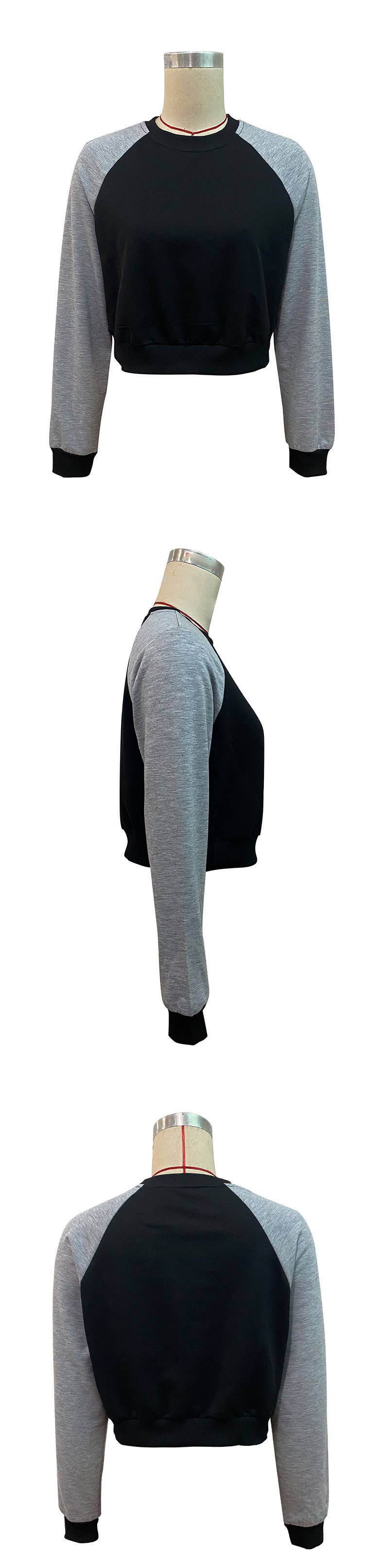 Color-blocked short round-neck letter hoodie