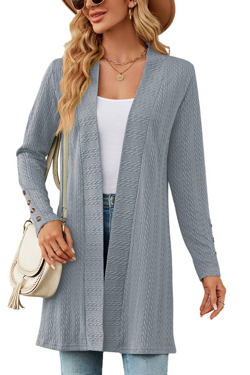 CWOCAL1937_SOLID COLOR BUTTON LONG SLEEVE CARDIGAN COATS