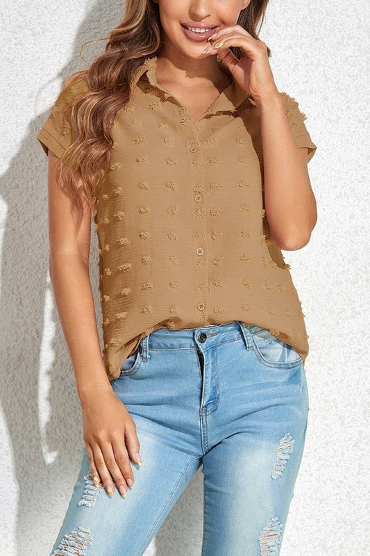 CWTBLS0614_ BUTTON SHORT SLEEVE SHIRT BLOUSE TOP