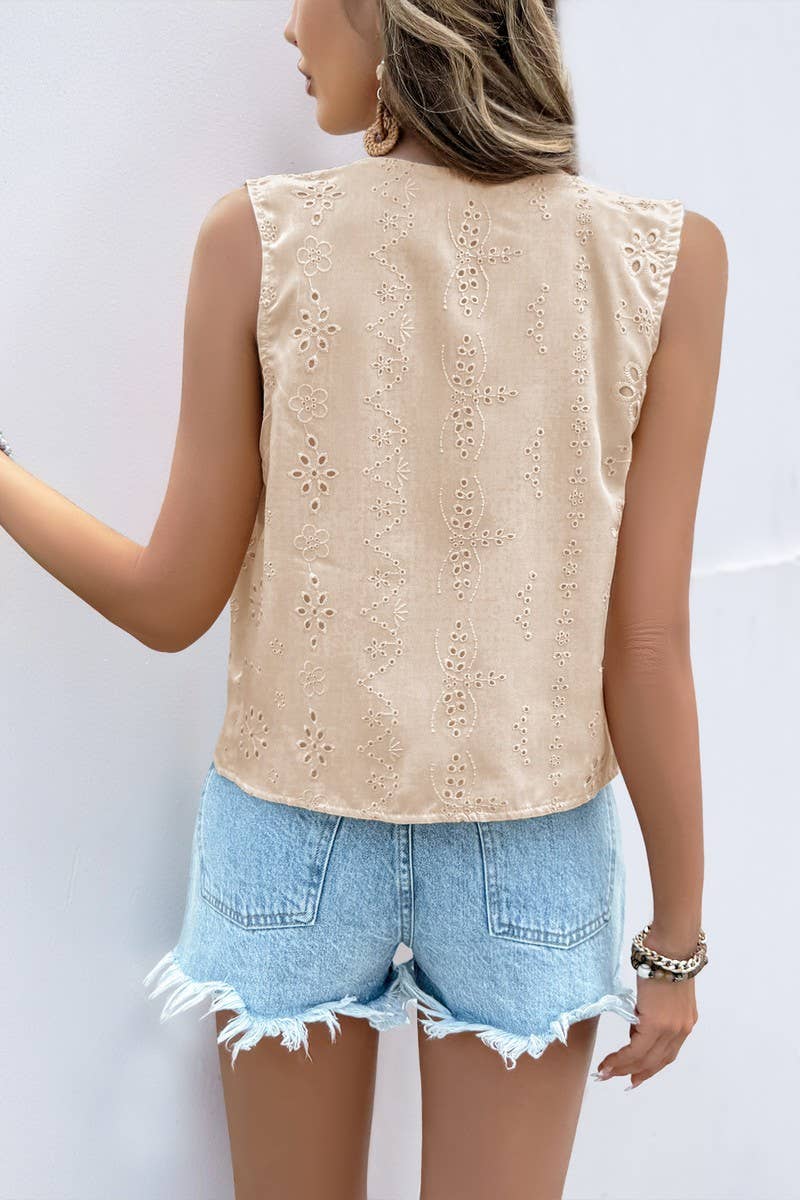 CWOV0728_SUMMER FASHION SOLID COLOR JACQUARD VEST TOP