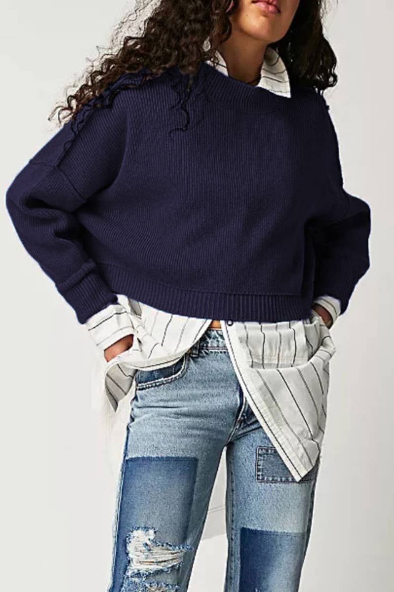 CWOSWL5854_SOLID COLOR CROP SWEATER WITH LONG SLEEVES