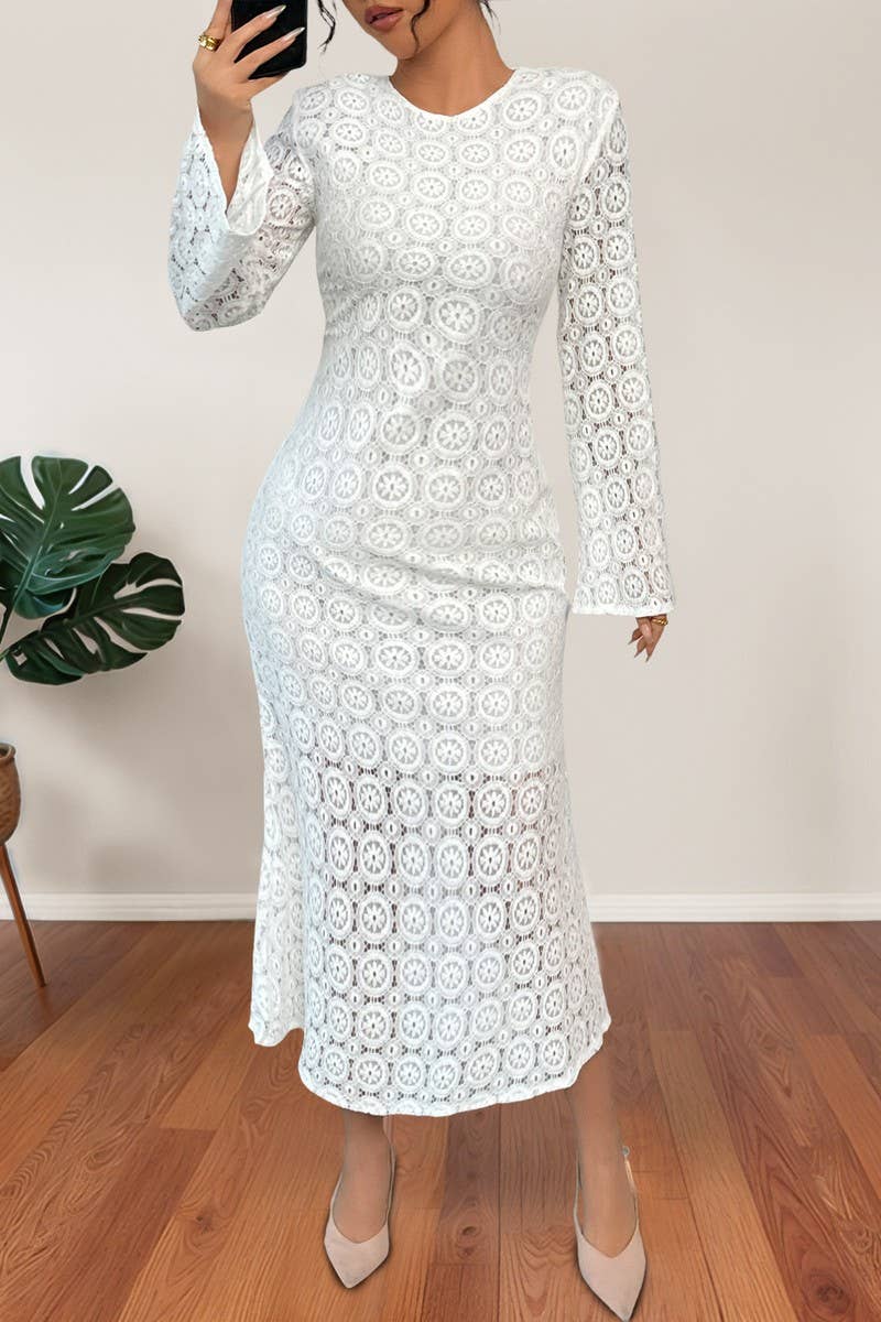 CWDMD6293_LACE FITTED LONG SLEEVE MERMAID DRESS