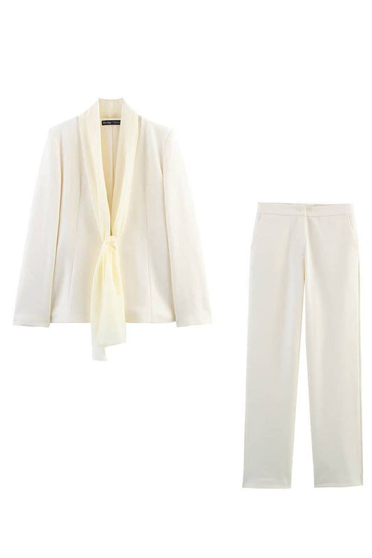 CWSBSL0168_SPRING THIN SCARF LAPEL SUIT JACKET + PANTS SET