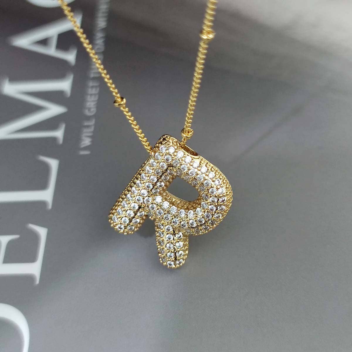 Copper Zirconia 26 Letters Pendant Necklace