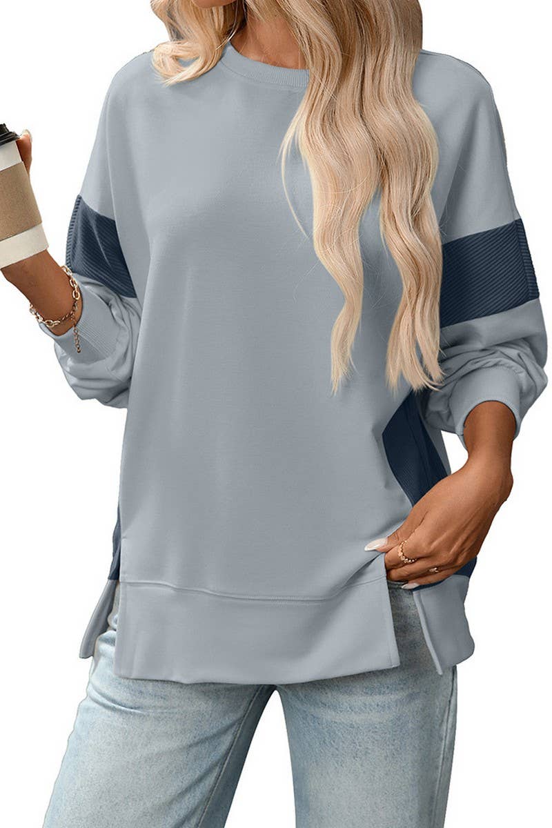 CWTBLL00828_COLORBLOCK CREWNECK CASUAL LOOSE SWEATSHIRT