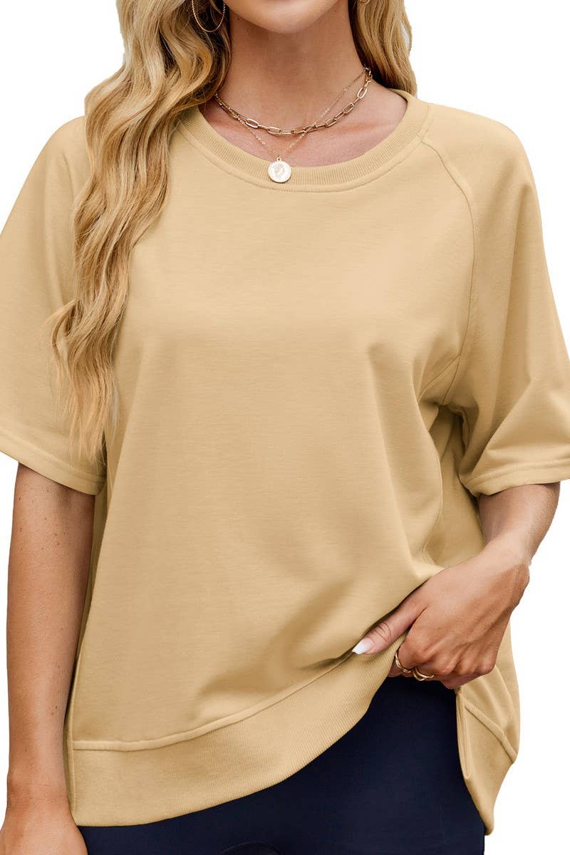 CWTDSS0067_SOLID COLOR THREADED ROUND NECK LOOSE T-SHIRT