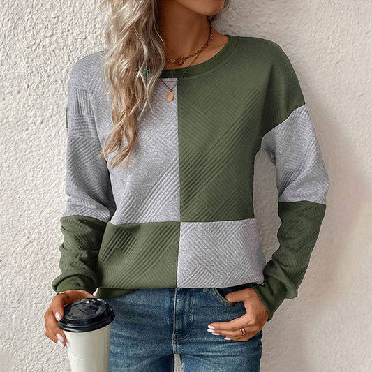 COLOR-MATCHING PULLOVER ROUND NECK SWEATSHIRT