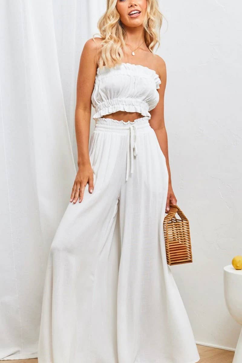 CWBLP0710_CASUAL ELASTIC WAIST WIDE LEG PANTS