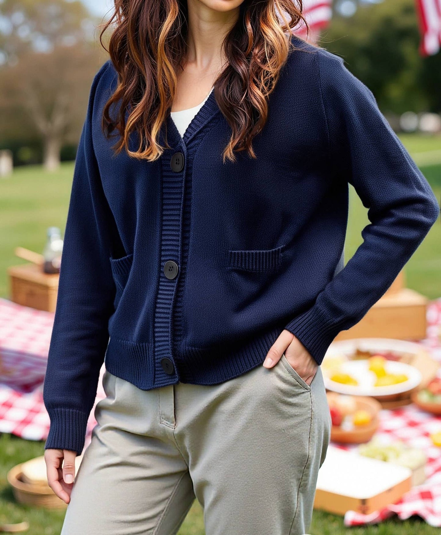 Casual loose long-sleeved V-neck Cardigan