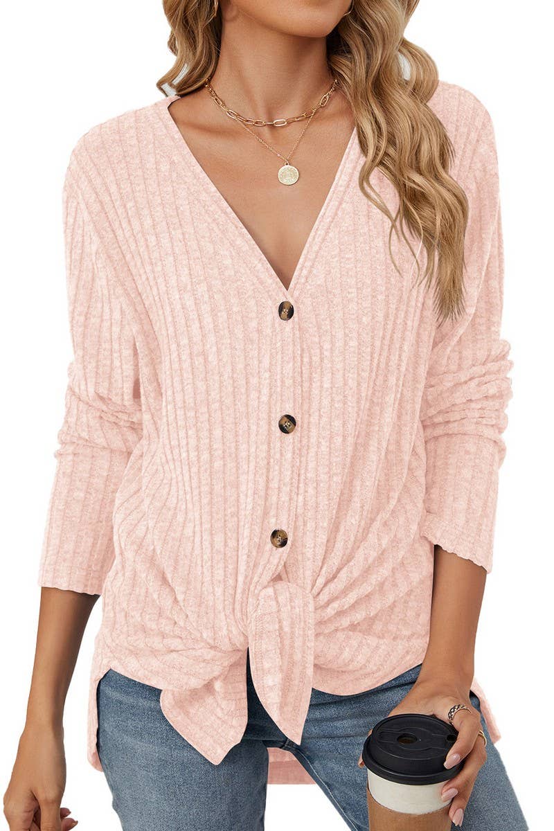 CWOCAL00864_SOLID BUTTON LONG SLEEVE CASUAL CARDIGAN