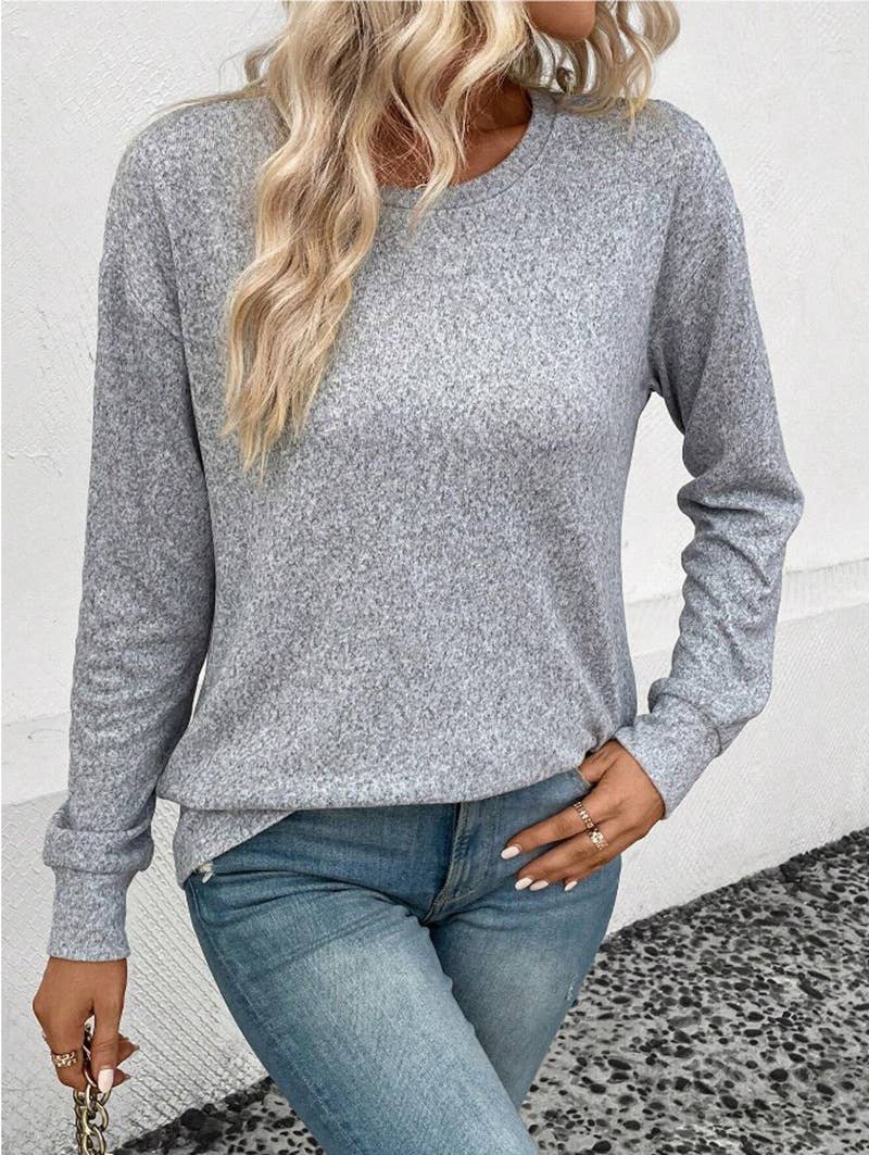 CASUAL LOOSE SOLID COLOR CREW NECK SWEATER
