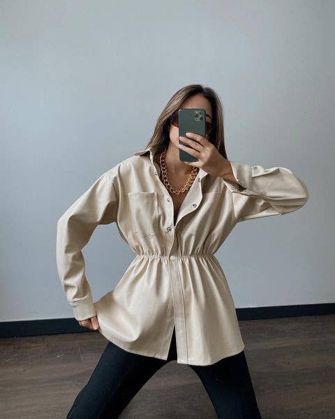 Fashionable single-breasted cinched-waist jacket