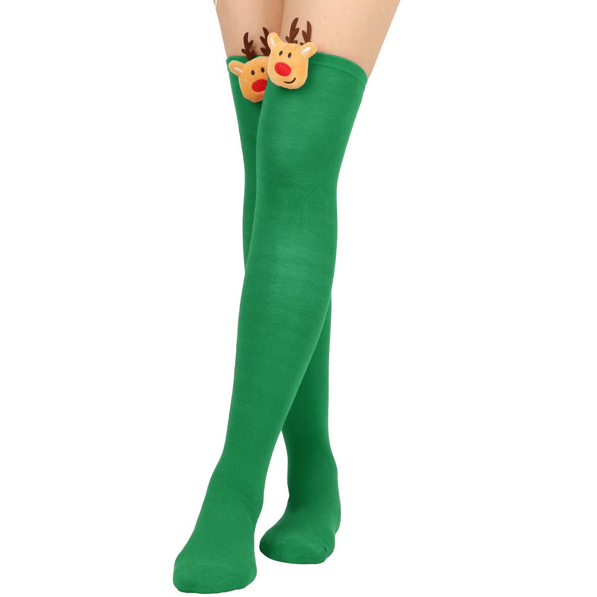 CWMS0806_Christmas Over The Knee Socks Elk Stripes