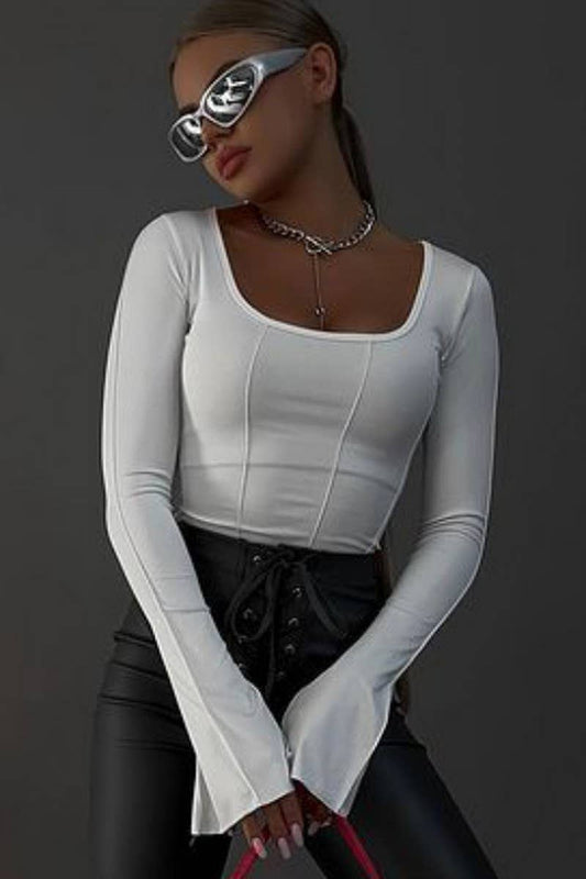 CWTBLL3436_SQUARE NECK PULLOVER SLIM LONG SLEEVE KNIT TOP