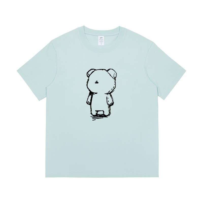 CWTTS0953_BLACK AND WHITE BEAR PRINT LOOSE CASUAL T SHIRT